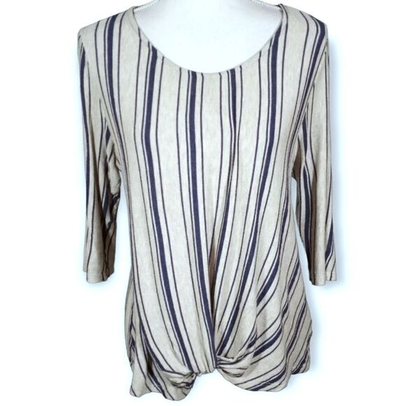 W5 BLUE & CREAM STRIPE TWIST TOP SZ.M EUC - Picture 1 of 5